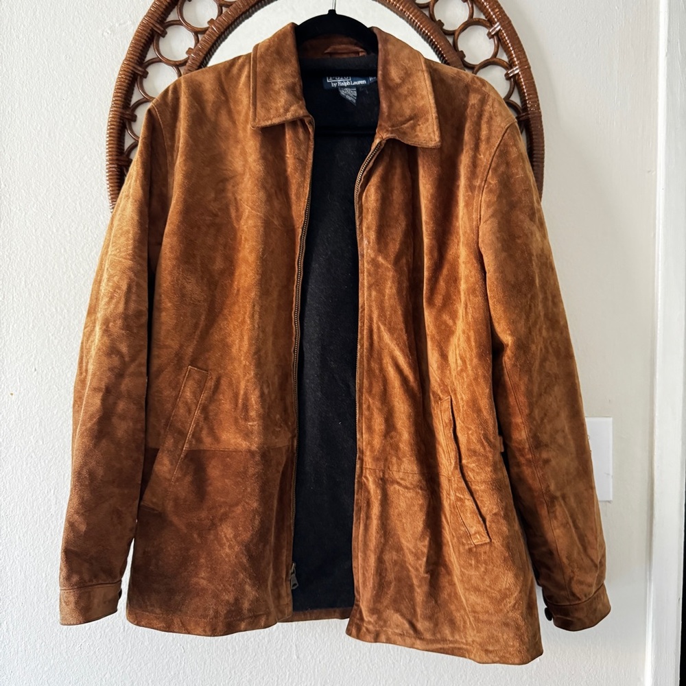 VTG Polo Ralph Lauren brown suede felt lined jacket size Small